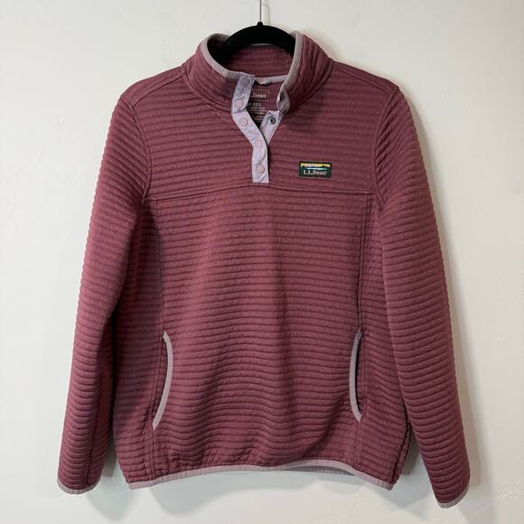 L.L. Bean Women's Airlight Knit Pullover Sweatshirt Quarter Snap Pink Medium - Picture 1 of 5